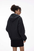 Thermal Fleece Double-Zip Crop Hoodie - Navy Blue