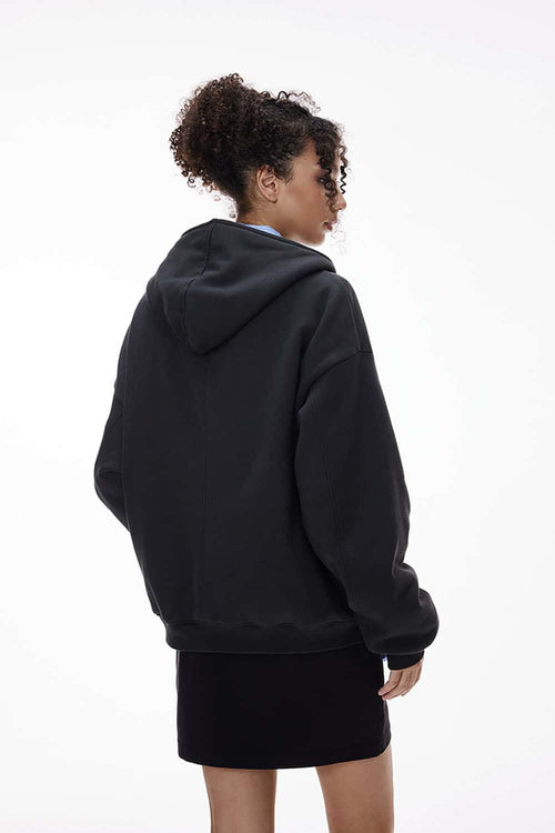 Thermal Fleece Double-Zip Crop Hoodie - Navy Blue