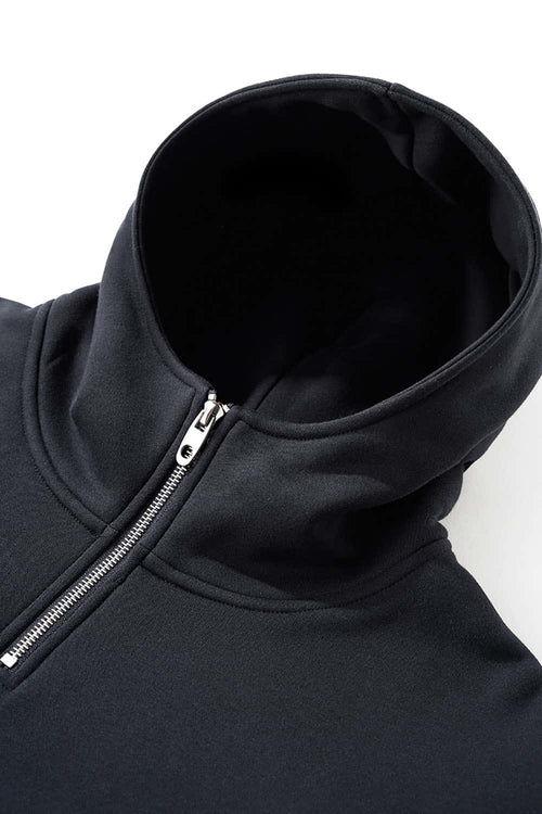 Thermal Fleece Double-Zip Crop Hoodie - Navy Blue