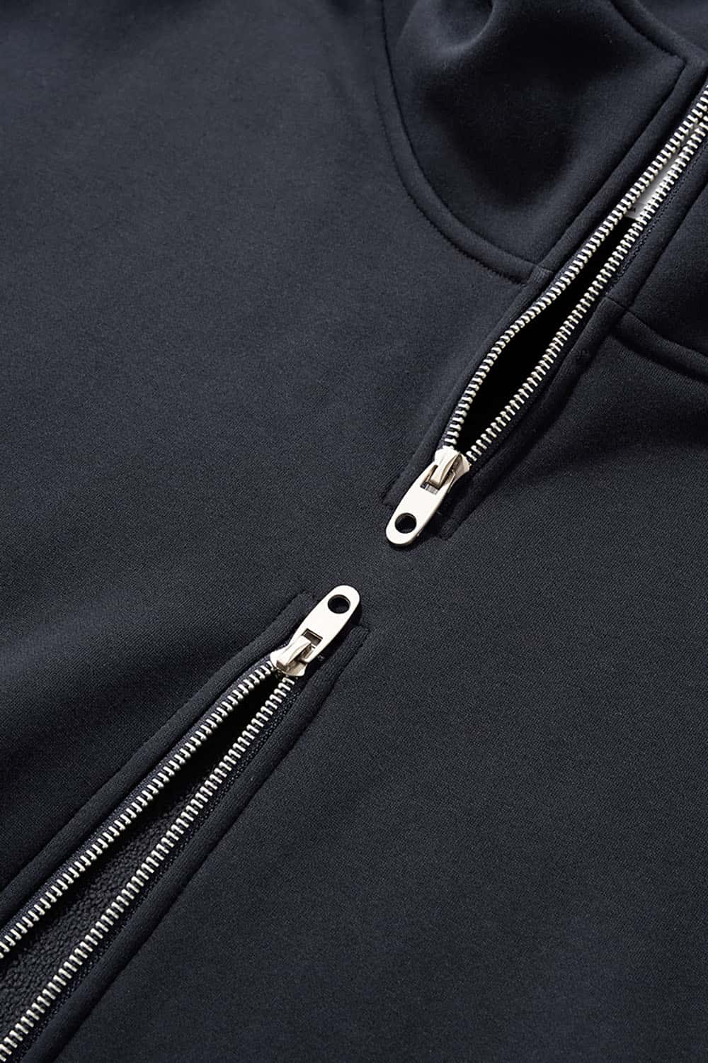Fleece-Lined Double Zipper Cropped Hoodie _ Short Flame Knit Zip-Up Jacket