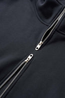Thermal Fleece Double-Zip Crop Hoodie - Navy Blue