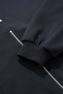 Thermal Fleece Double-Zip Crop Hoodie - Navy Blue