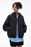 Thermal Fleece Double-Zip Crop Hoodie - Navy Blue