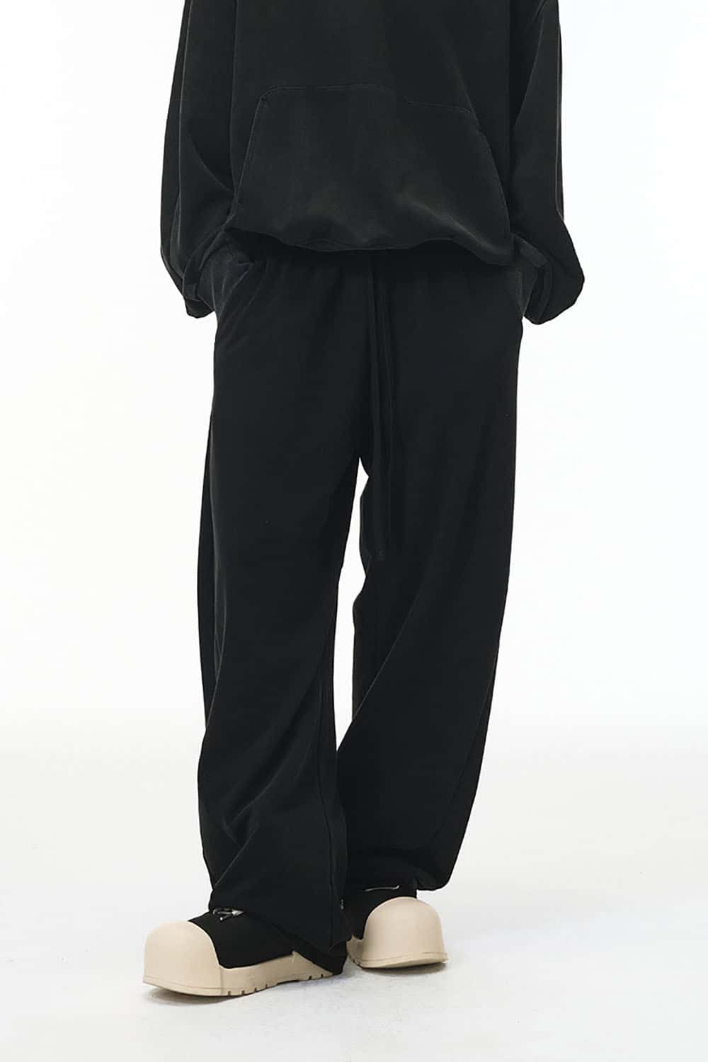 Washed Curved Seam Wide-Leg Sweatpants _ 380G Solid Color Street Style Trousers