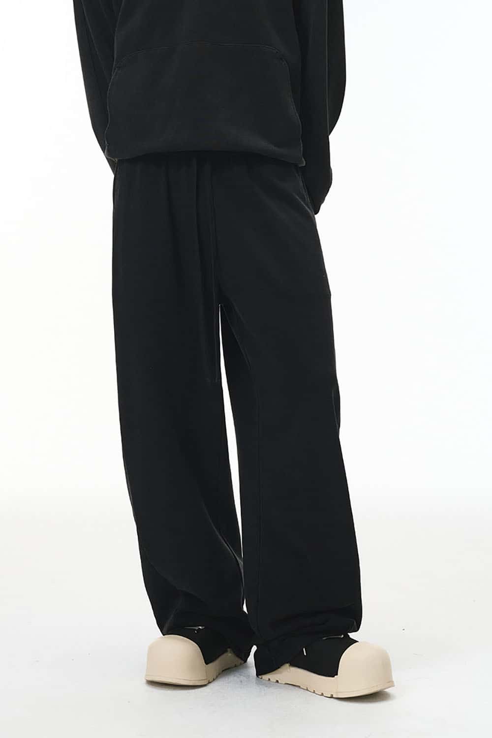 Washed Curved Seam Wide-Leg Sweatpants _ 380G Solid Color Street Style Trousers