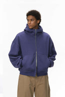 Curved-Sleeve Fleece Zip Hoodie - Blue