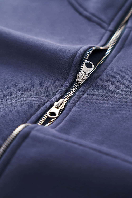 Curved-Sleeve Fleece Zip Hoodie - Blue
