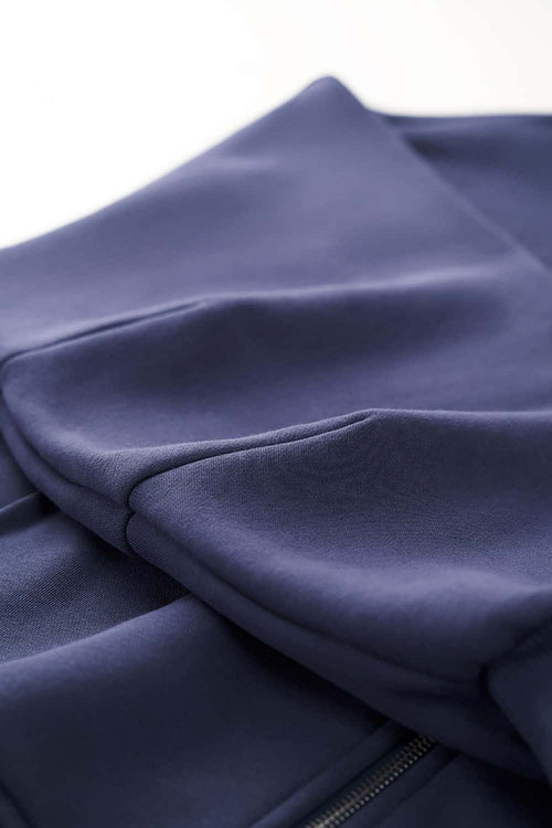 Curved-Sleeve Fleece Zip Hoodie - Blue