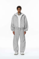 Curved-Sleeve Fleece Zip Hoodie - Flower Gray