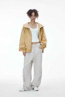 Curved-Sleeve Fleece Zip Hoodie - Yellow