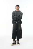 Two-Tone Gradient Striped Knit Sweater - Black