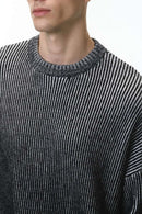 Two-Tone Gradient Striped Knit Sweater - Black