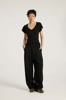 Cotton-Blend Loose Balloon Pants - Black