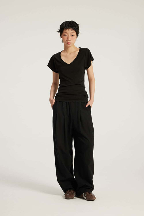 Cotton-Blend Loose Balloon Pants - Black