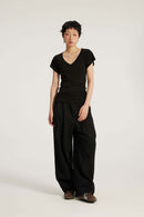 Cotton-Blend Loose Balloon Pants - Black