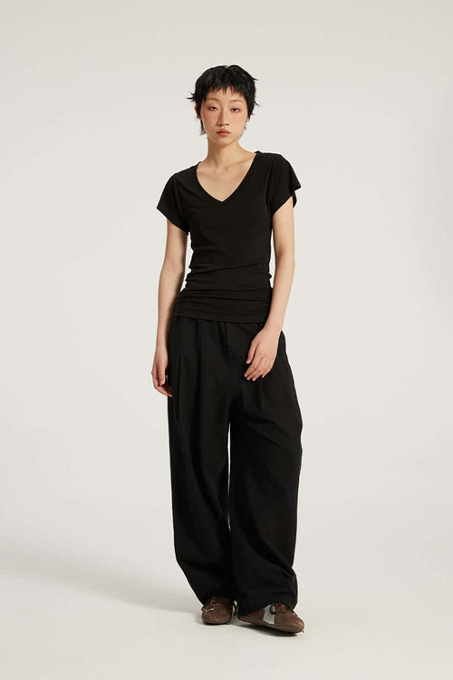 Cotton-Blend Loose Balloon Pants - Black
