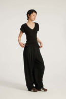 Cotton-Blend Loose Balloon Pants - Black