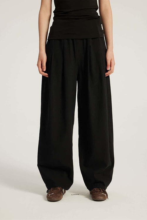 Cotton-Blend Loose Balloon Pants - Black