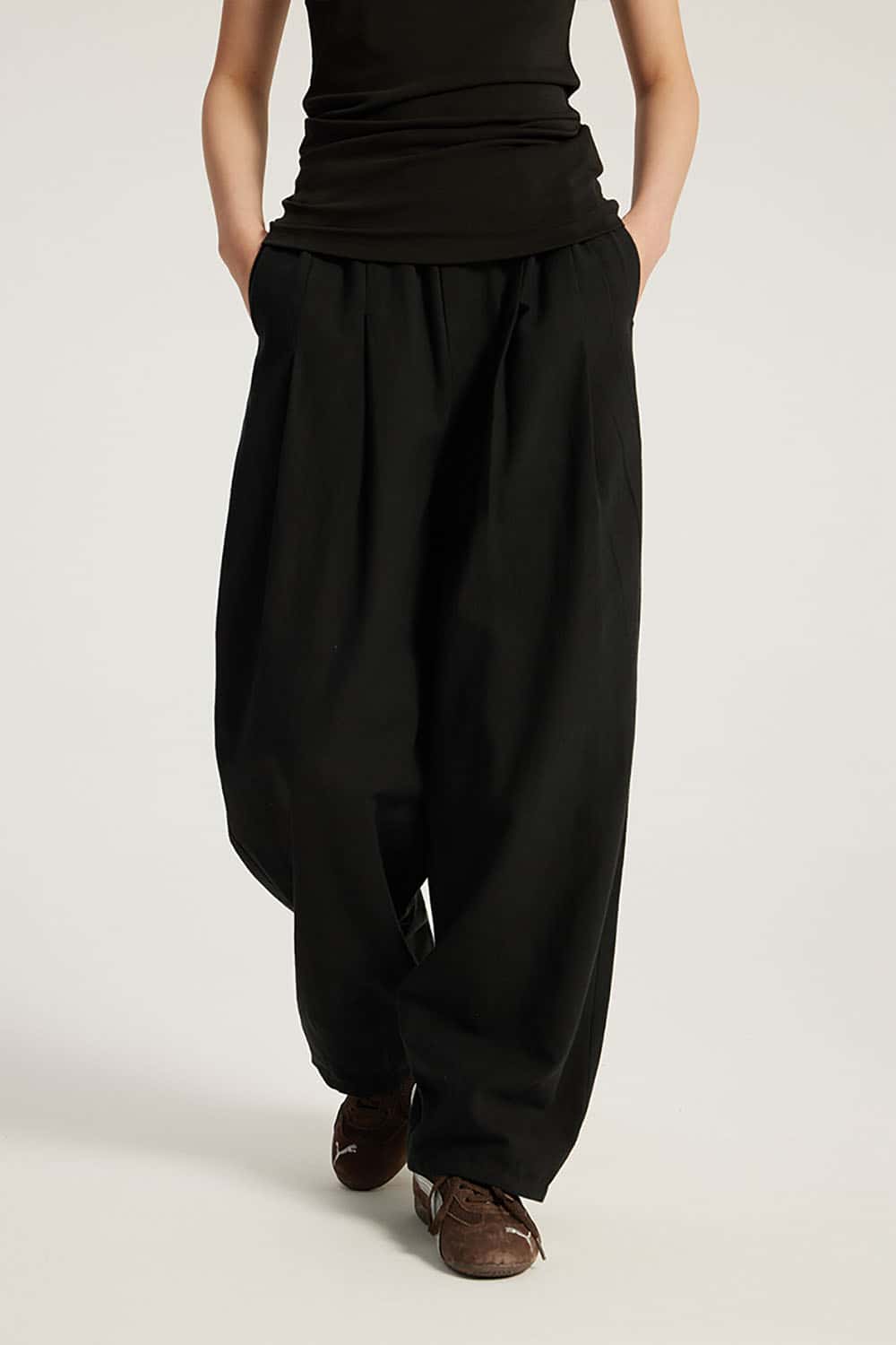Cotton-Feel Loose Balloon Pants _ Mid-Low Waist Wide-Leg Casual Trousers