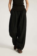 Cotton-Blend Loose Balloon Pants - Black