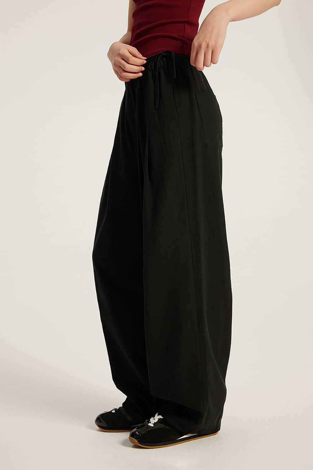 Cotton-Feel Loose Balloon Pants _ Mid-Low Waist Wide-Leg Casual Trousers