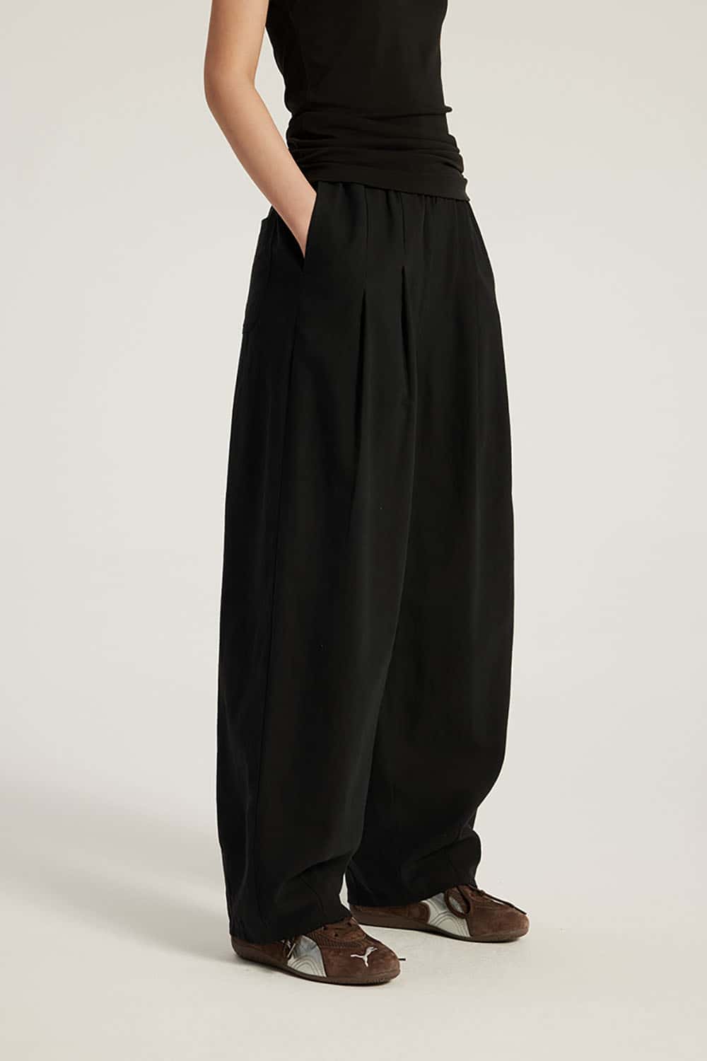 Cotton-Feel Loose Balloon Pants _ Mid-Low Waist Wide-Leg Casual Trousers