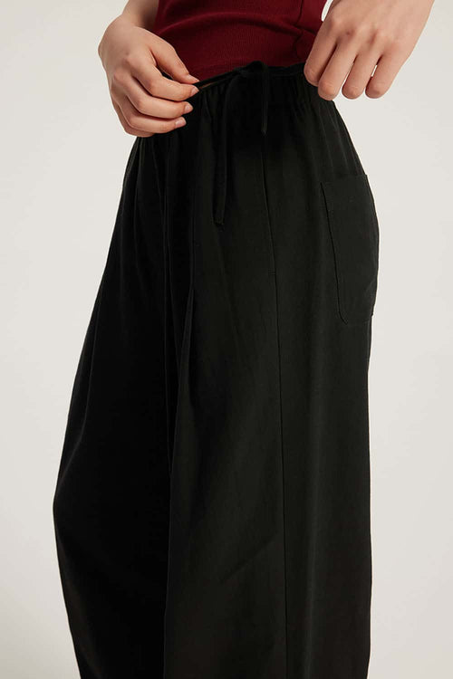 Cotton-Blend Loose Balloon Pants - Black