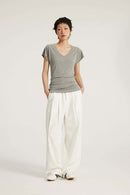 Cotton-Blend Loose Balloon Pants - White