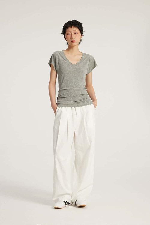 Cotton-Blend Loose Balloon Pants - White