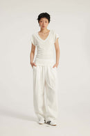 Cotton-Blend Loose Balloon Pants - White
