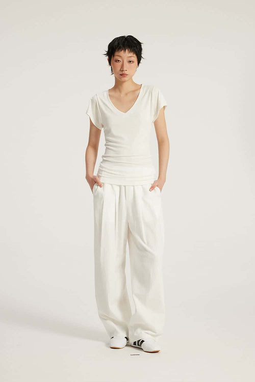 Cotton-Blend Loose Balloon Pants - White