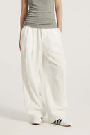 Cotton-Blend Loose Balloon Pants - White