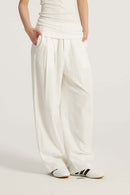 Cotton-Blend Loose Balloon Pants - White