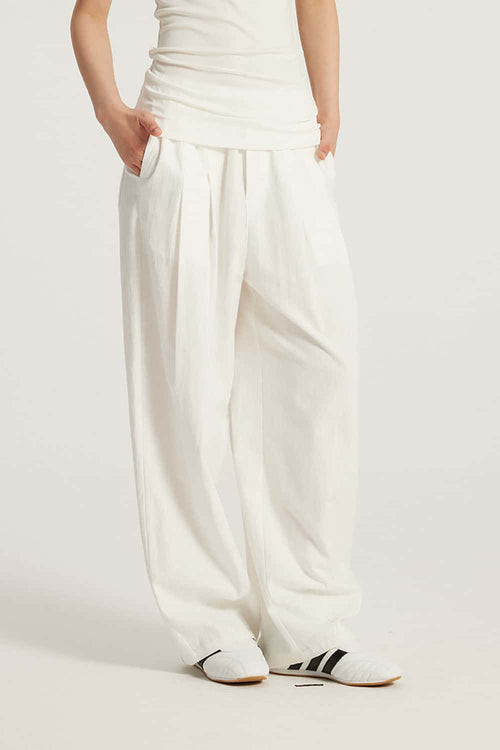 Cotton-Blend Loose Balloon Pants - White