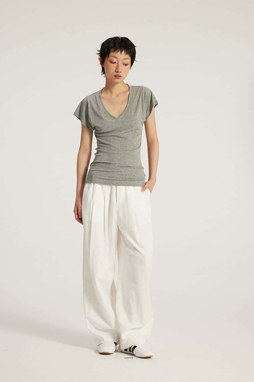Cotton-Blend Loose Balloon Pants - White