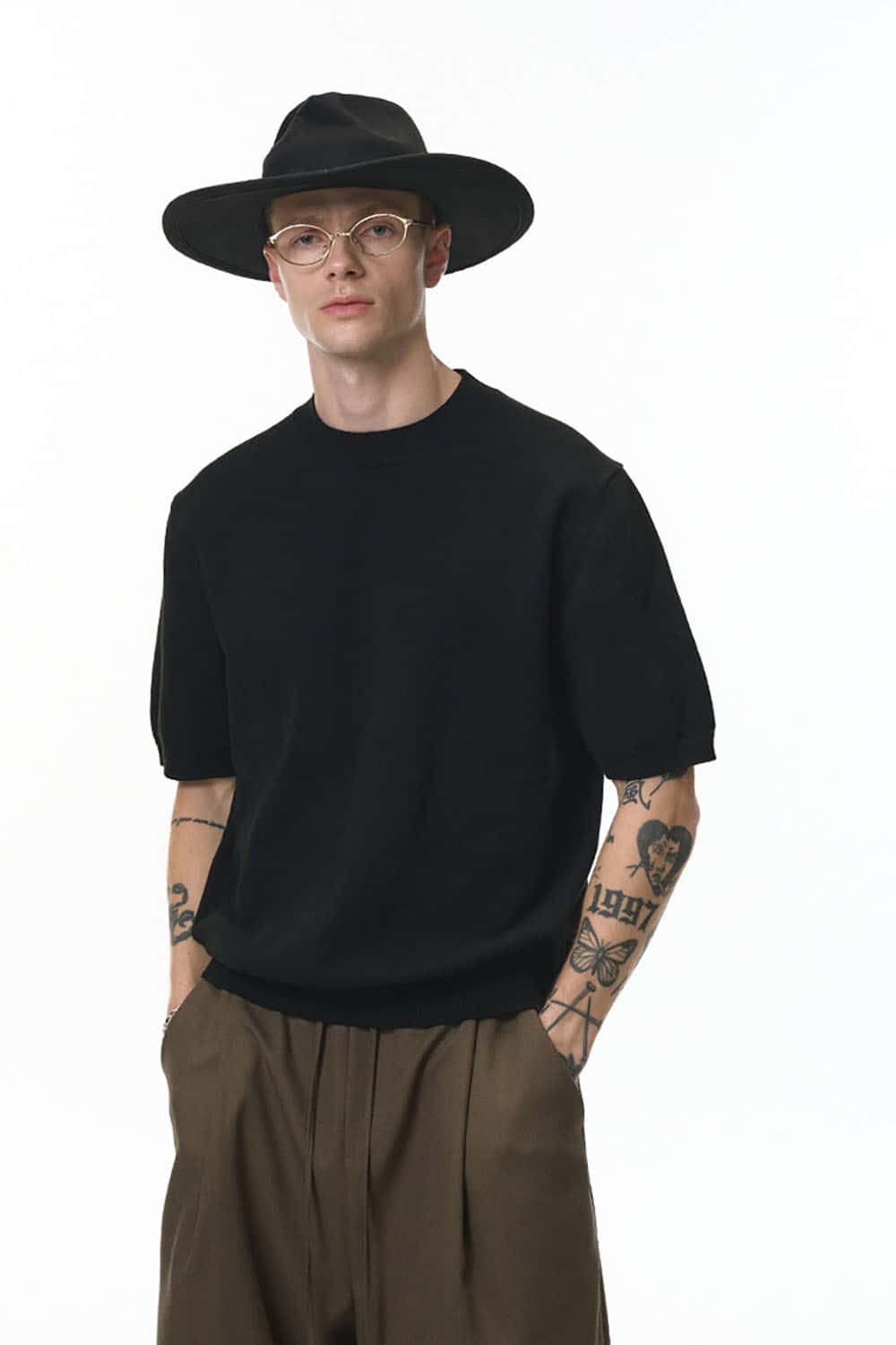 Loose Knit Crewneck Sweater Tee _ Short Sleeve Warm Wool-Blend Pullover