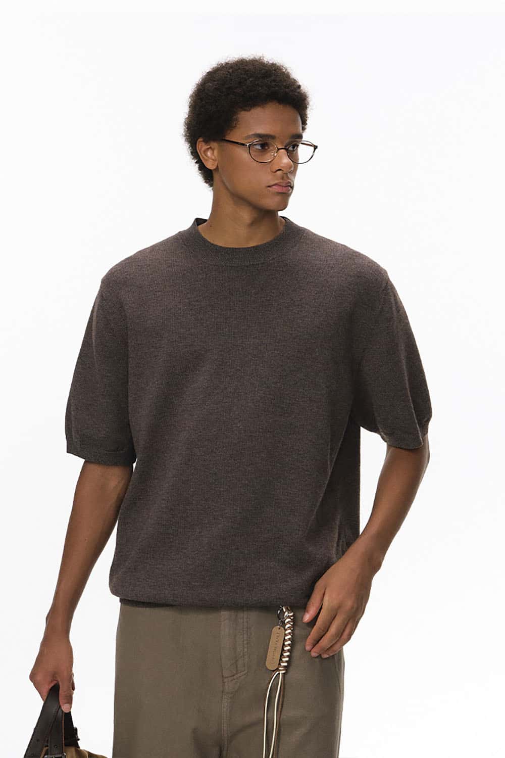 Loose Knit Crewneck Sweater Tee _ Short Sleeve Warm Wool-Blend Pullover