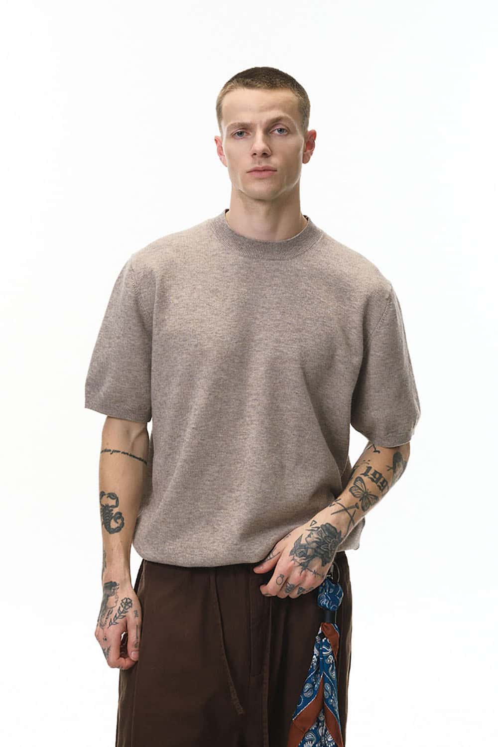 Loose Knit Crewneck Sweater Tee _ Short Sleeve Warm Wool-Blend Pullover