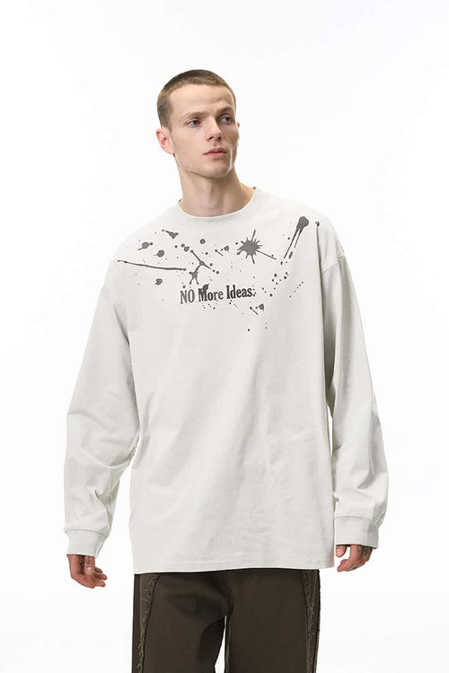 Splash Graphic Long-Sleeve Streetwear Tee - Light Gray