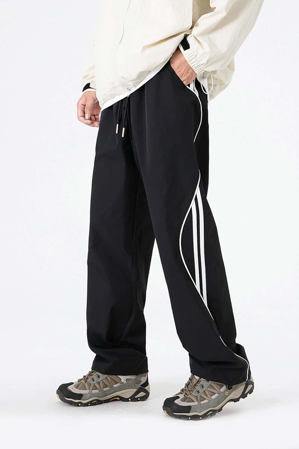 Straight-Leg Drawstring Joggers _ Relaxed Fit Sporty Track Pants with Cuffed Ankles