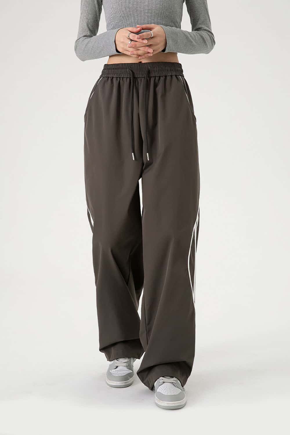 Straight-Leg Drawstring Joggers _ Relaxed Fit Sporty Track Pants with Cuffed Ankles