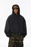 Fleece-Lined Cropped Streetwear Hoodie - Black