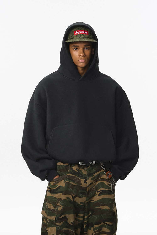 Fleece-Lined Cropped Streetwear Hoodie - Black