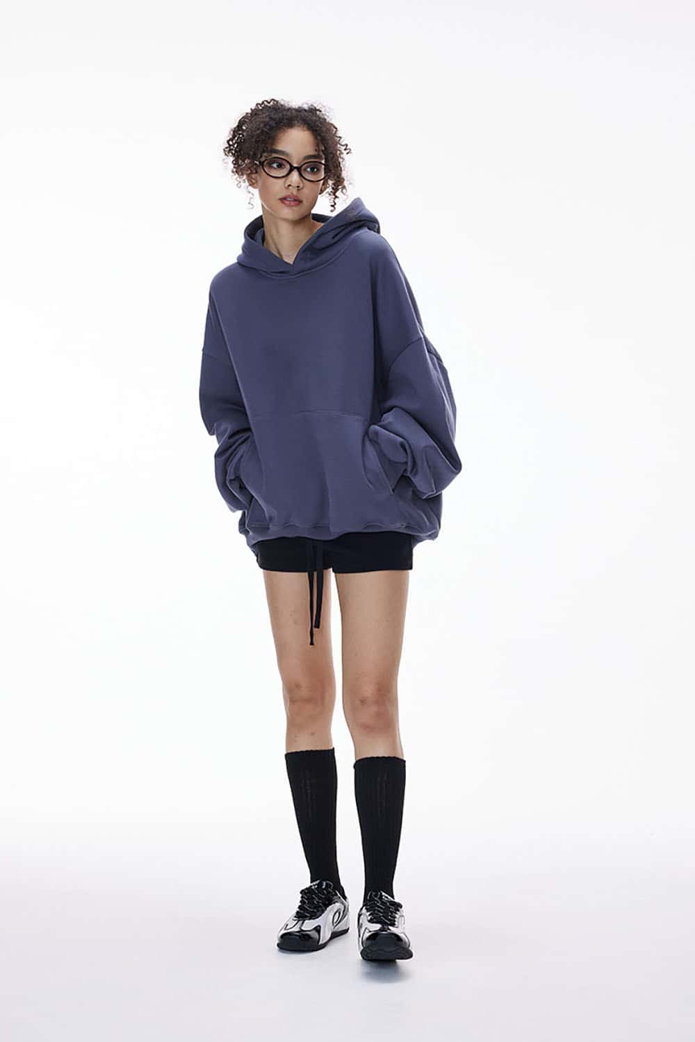 Cropped Plush Hoodie _ Curved Hem Fleece-Lined Eggshell Velvet Sweatshirt