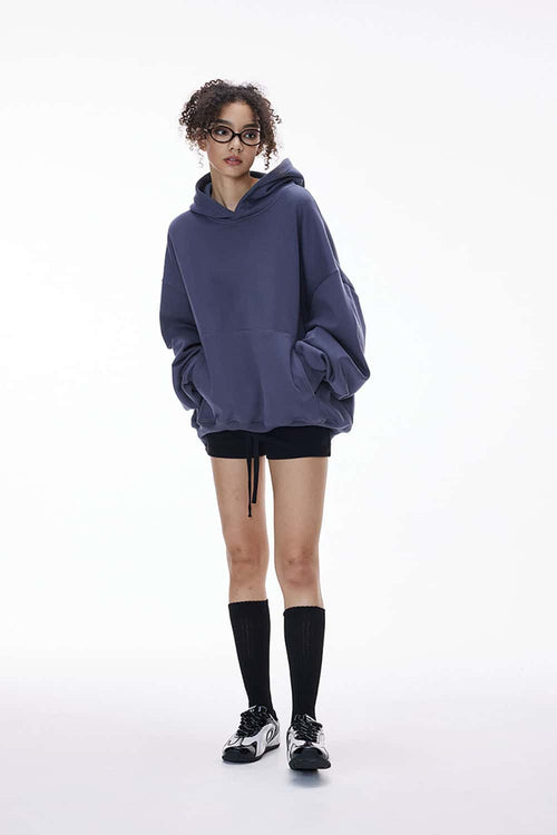 Fleece-Lined Cropped Streetwear Hoodie - Blue
