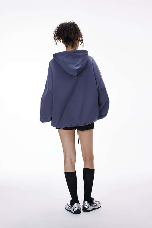 Fleece-Lined Cropped Streetwear Hoodie - Blue