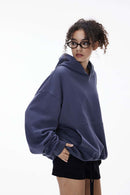 Fleece-Lined Cropped Streetwear Hoodie - Blue