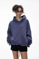 Fleece-Lined Cropped Streetwear Hoodie - Blue