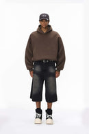Fleece-Lined Cropped Streetwear Hoodie - Brown