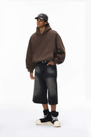 Fleece-Lined Cropped Streetwear Hoodie - Brown